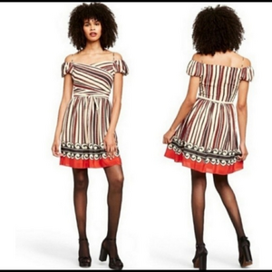 Anna Sui Collab‎ Striped Off Shoulder Silk Mini Medium